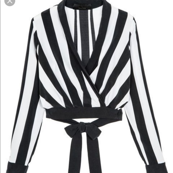 Black and White Cross Crop Blouse Top - Silk - Picture 1 of 2